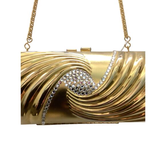 Great Women’s Evening Metal Cylinder Shoulder Bag Gold Tone With Gold Chain - Picture 3 of 10